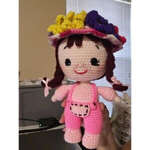 Handmade Crochet Doll Sunflower Hat Plush Doll 13" tall